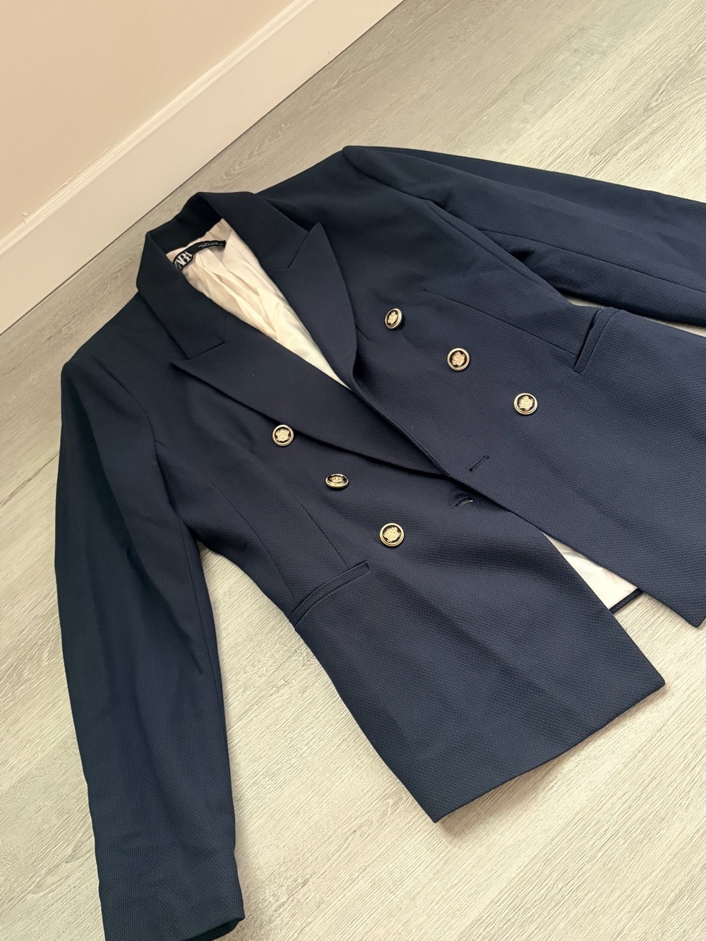 Zara Navy Double-Breasted Blazer with Gold Buttons